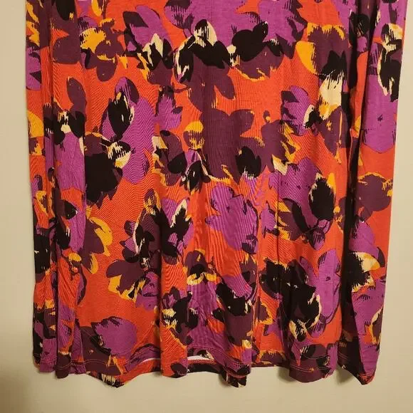 LOGO Lori Goldstein XS Orange Floral Long Sleeve Tunic - Picture 3 of 8
